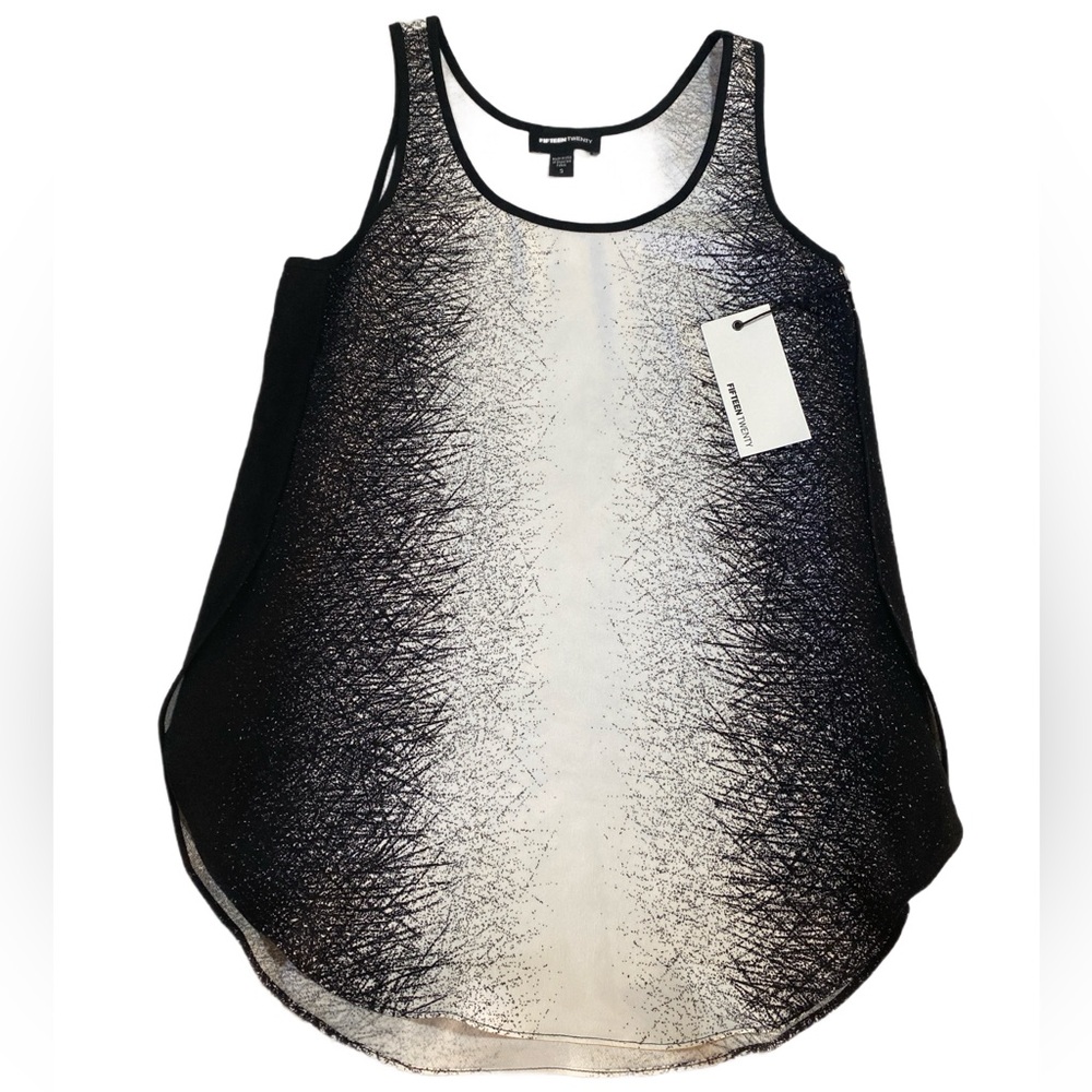 NWT Fifteen Twenty Black White Splashed Shirttail Tank NEW 1F05034